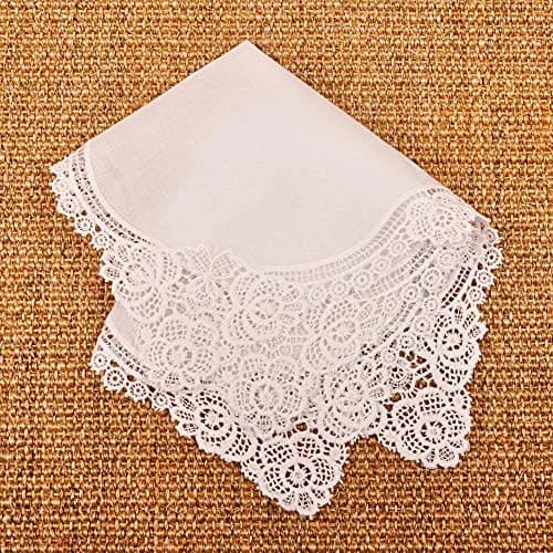 Milesky White Wedding Handkerchief Pure Cotton with Crochet Lace 30cm (11.5") | Keepsake Quality thumbnail 3