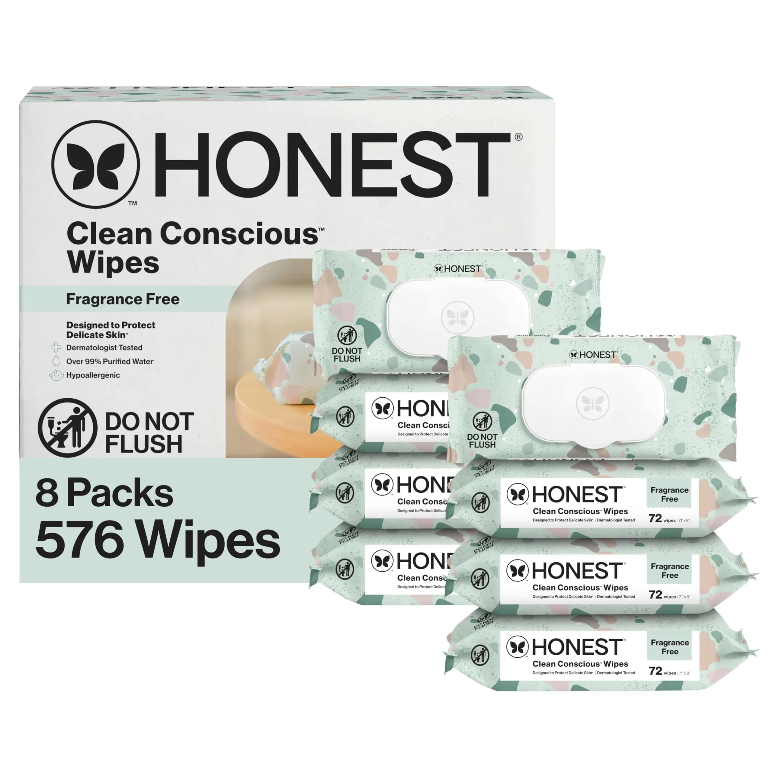The Honest Company Multi-Use Baby Wipes, Geo Mood, Unscented, 576 Count | Compostable, Plant-Based, Hypoallergenic