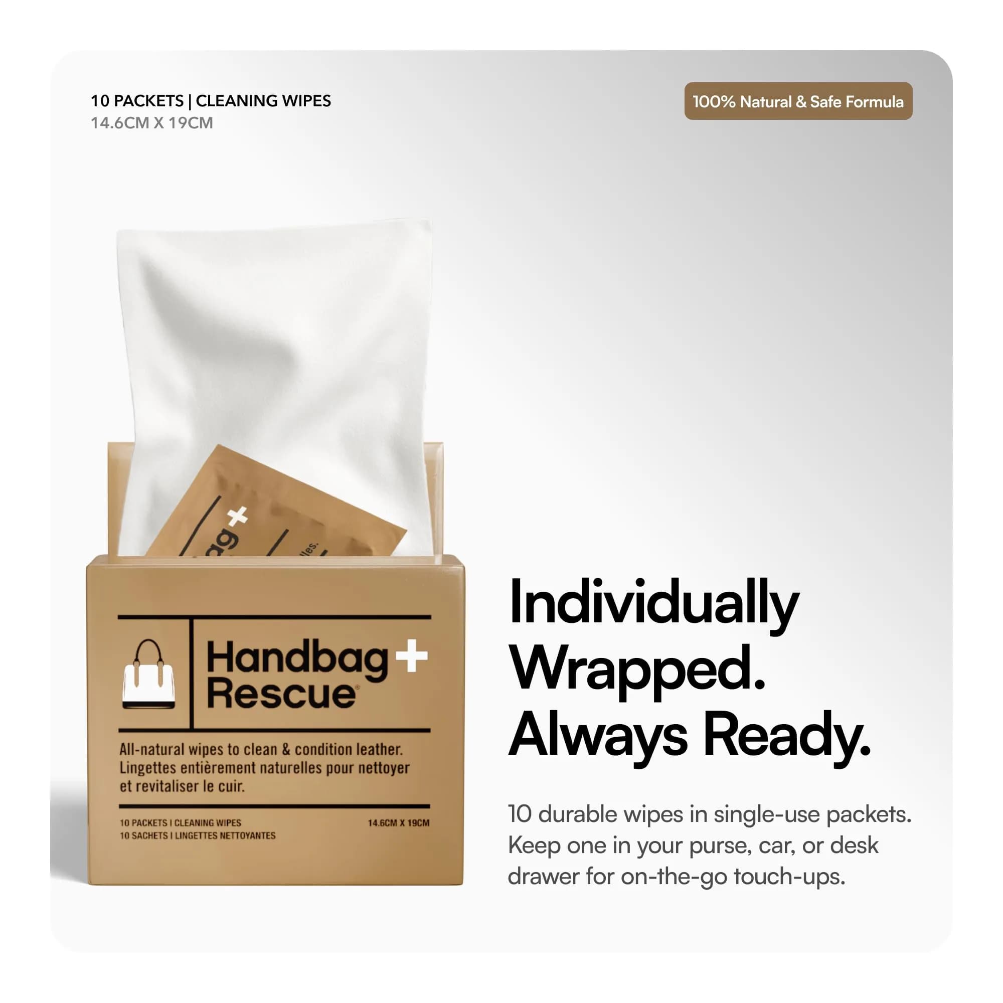 Boot Rescue Natural Surface Cleaning Wipes 10 Count | Keep Leather Handbags Soft & Supple - view 4