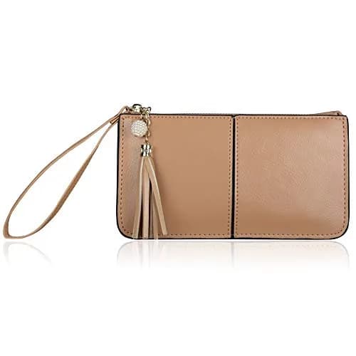 befen Genuine Leather Wristlet Clutch for Women Ultra-Slim Ladies Credit Card Holder Wallet Purses with RFID Protection (Tan) thumbnail 1