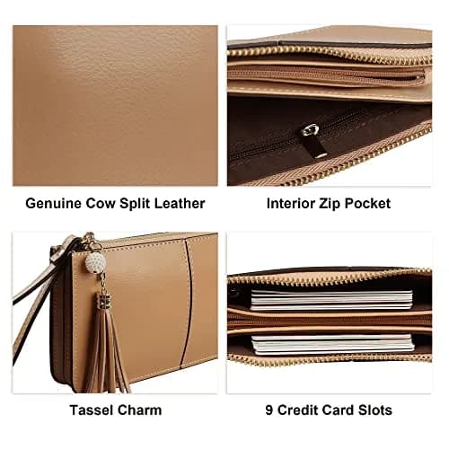 befen Genuine Leather Wristlet Clutch for Women Ultra-Slim Ladies Credit Card Holder Wallet Purses with RFID Protection (Tan) thumbnail 5