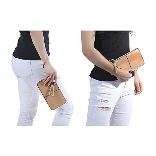 befen Genuine Leather Wristlet Clutch for Women Ultra-Slim Ladies Credit Card Holder Wallet Purses with RFID Protection (Tan) thumbnail 6