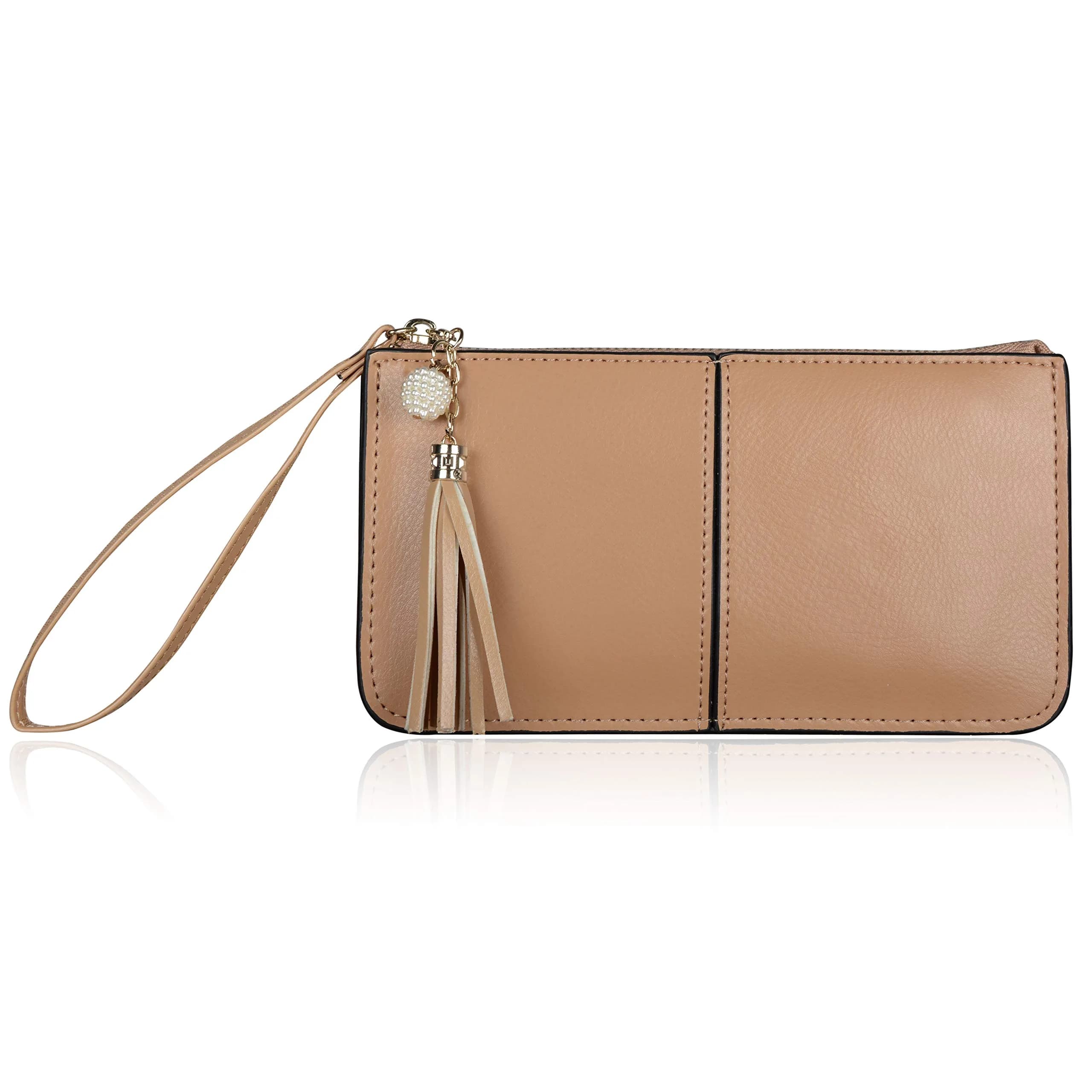 befen Genuine Leather Wristlet Clutch for Women Ultra-Slim Ladies Credit Card Holder Wallet Purses with RFID Protection (Tan)