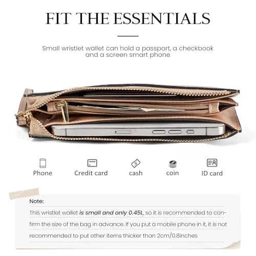 befen Genuine Leather Wristlet Clutch for Women Ultra-Slim Ladies Credit Card Holder Wallet Purses with RFID Protection (Tan) thumbnail 4