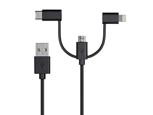 Monoprice 118789 Apple MFi Certified USB to Micro USB + USB Type-C + Lightning Cable 3ft Black thumbnail 1