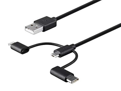 Monoprice 118789 Apple MFi Certified USB to Micro USB + USB Type-C + Lightning Cable 3ft Black thumbnail 2