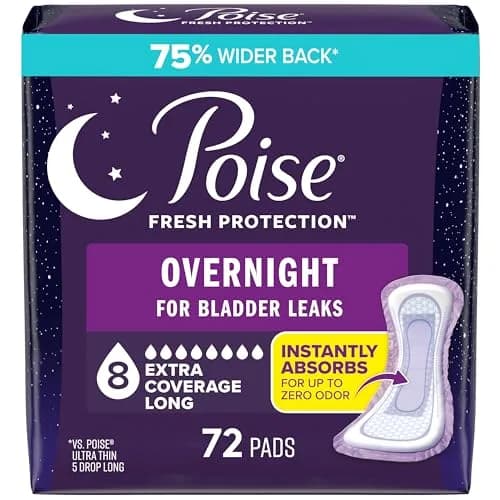 Poise Overnight Incontinence & Postpartum Pads for Bladder Leaks, 72 Count | Extra Coverage for Worry-Free Nights thumbnail 1