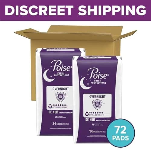 Poise Overnight Incontinence & Postpartum Pads for Bladder Leaks, 72 Count | Extra Coverage for Worry-Free Nights thumbnail 2