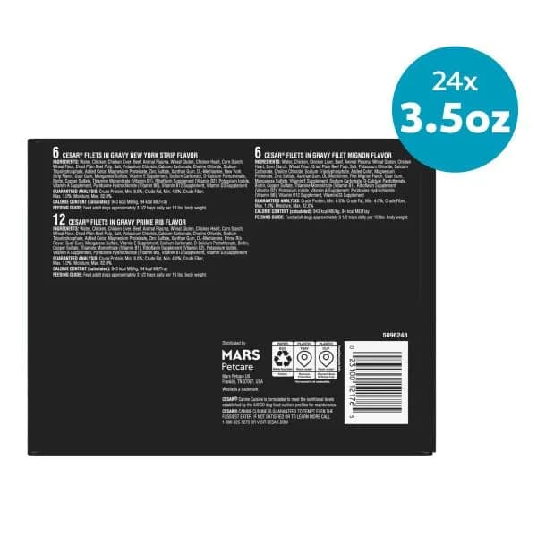 Cesar Filets in Gravy Wet Dog Food, Steak Mix Variety, 3.5 oz | Real Meat, Complete & Balanced for Adult Dogs thumbnail 11