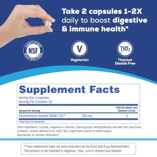 Florastor Probiotic for Digestive & Immune Support | 100 Vegetarian Capsules, Gluten-Free, Saccharomyces boulardii thumbnail 6