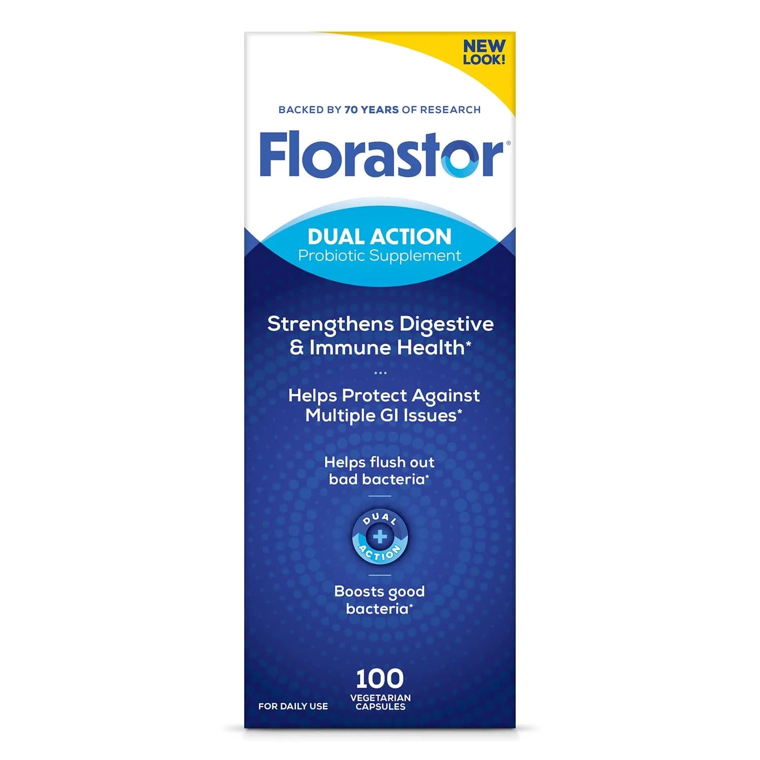 Florastor Probiotic for Digestive & Immune Support | 100 Vegetarian Capsules, Gluten-Free, Saccharomyces boulardii — No Color