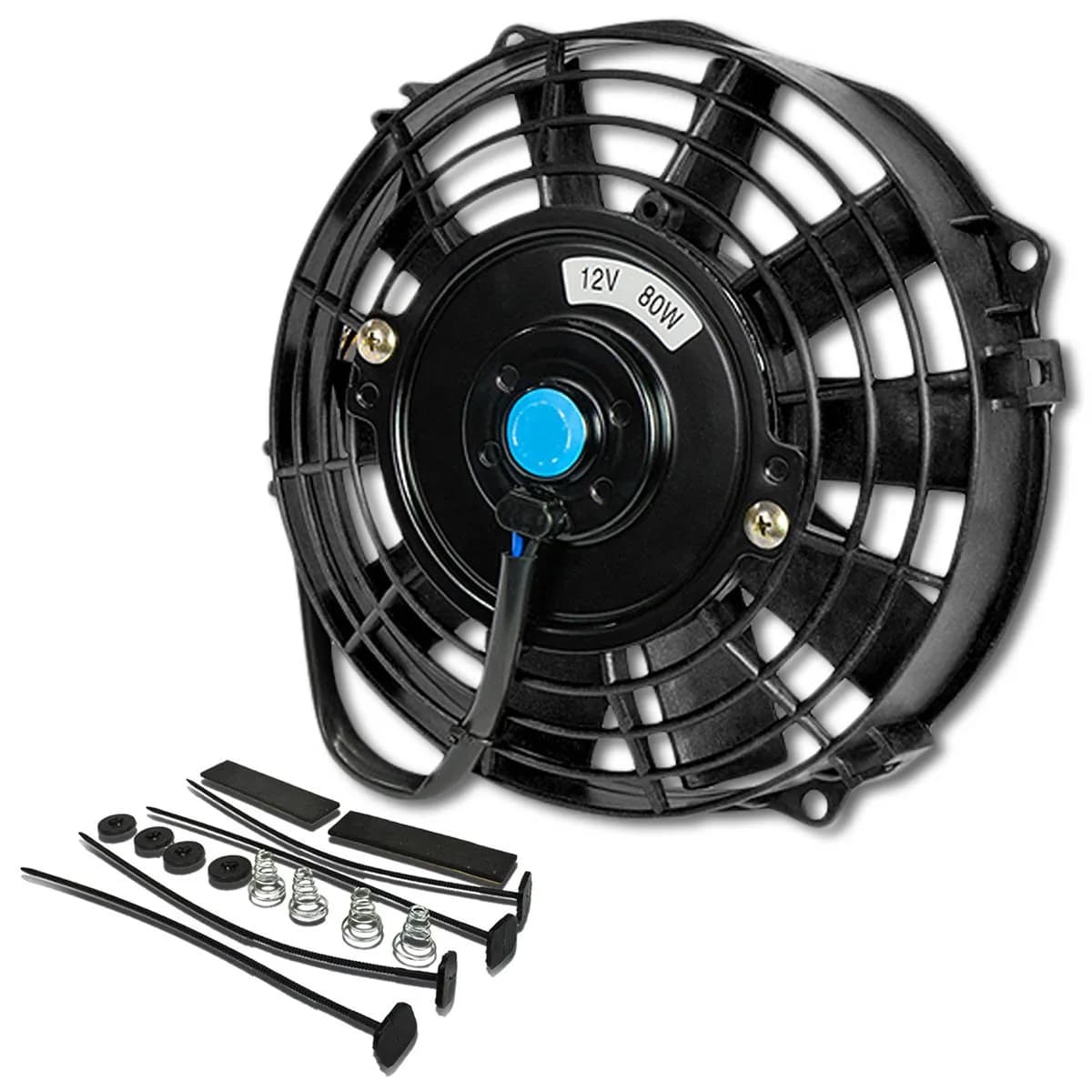 DNA Motoring 10 Inch Electric Slim Radiator Fan with Mount Kit, Black | High Performance Cooling Fan Assembly — Black
