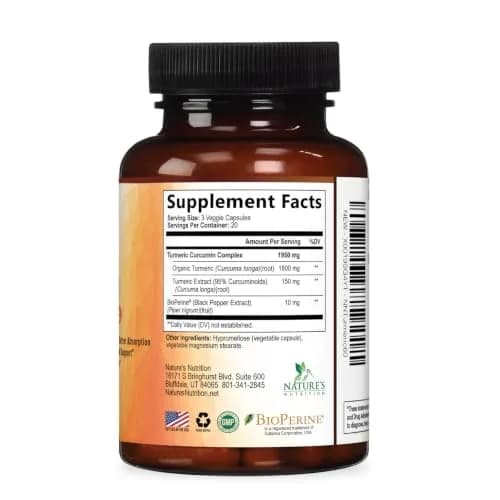 Nature's Nutrition Turmeric Curcumin Supplement 1950mg with BioPerine & Organic Turmeric | 60 Vegan Capsules thumbnail 9