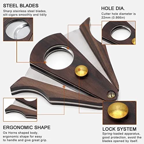G GALINER Cigar Cutter Guillotine Double Blade Stainless Steel & Zebra Wood with Lock System | 22mm Cut Hole thumbnail 2