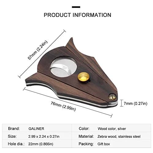 G GALINER Cigar Cutter Guillotine Double Blade Stainless Steel & Zebra Wood with Lock System | 22mm Cut Hole thumbnail 3