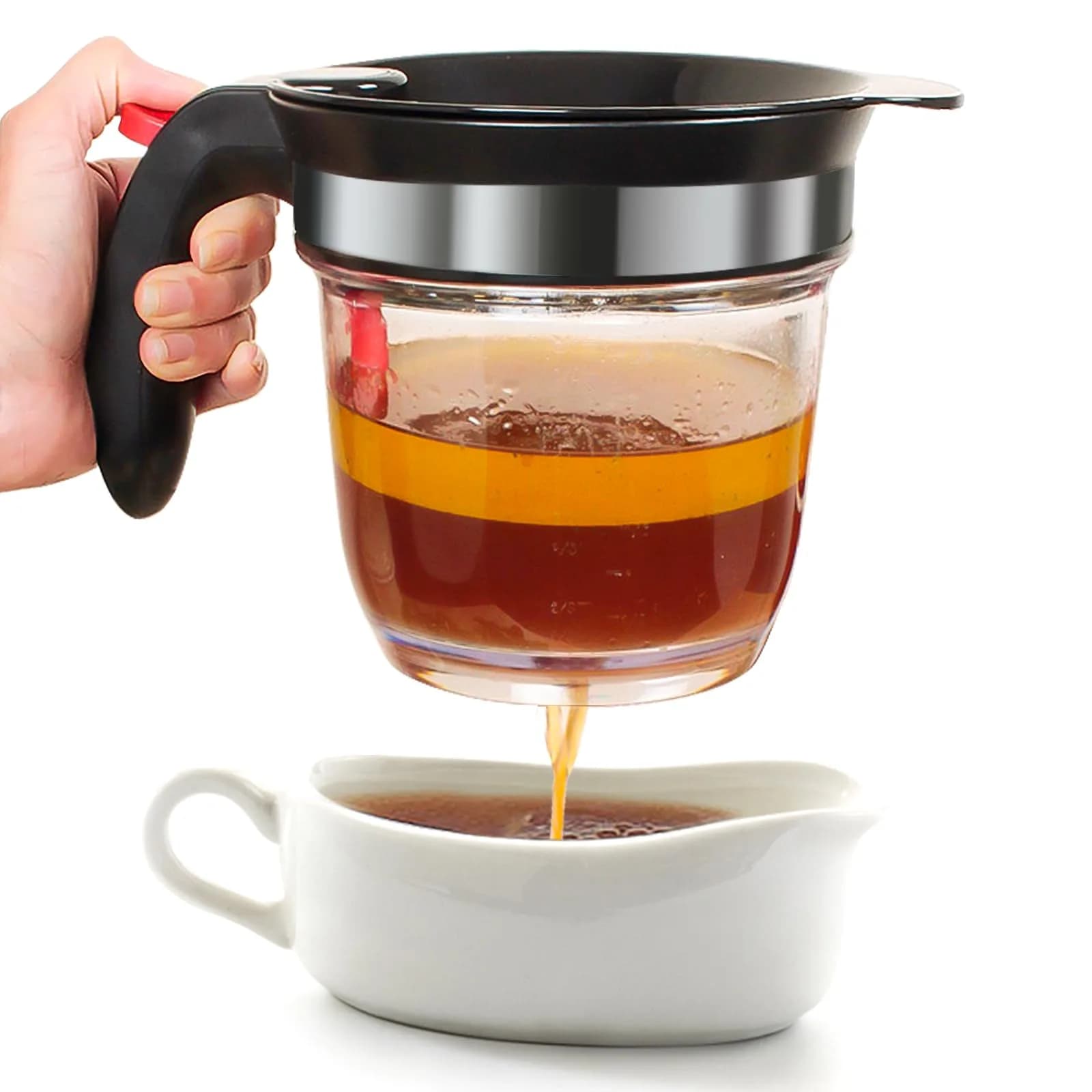 VONDIOR Food Strainer with Bottom Release | 4-Cup Grease Separator for Cooking & Juicing
