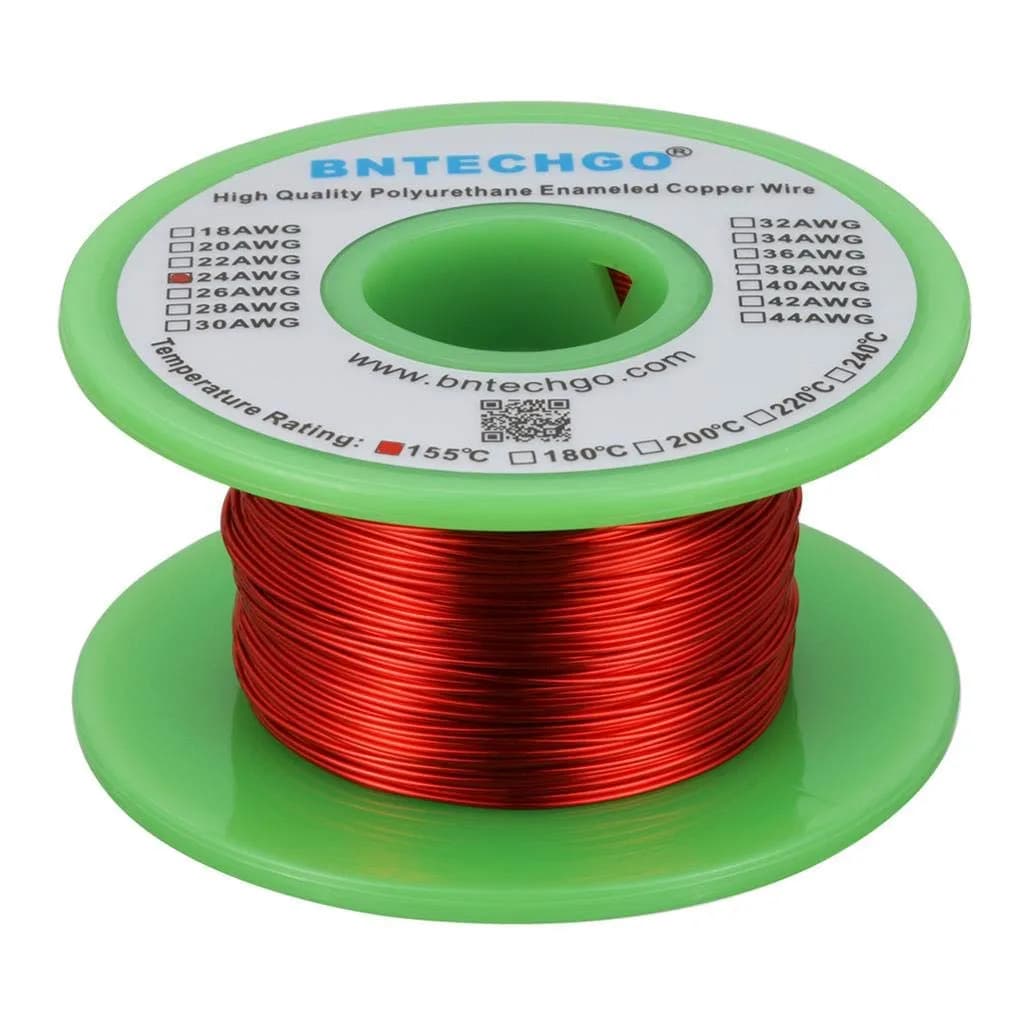 BNTECHGO Red 24 AWG Enameled Magnet Wire 4 oz (113.4g) | Copper Coil Wire for Transformers, Motors, DIY Projects - main product image