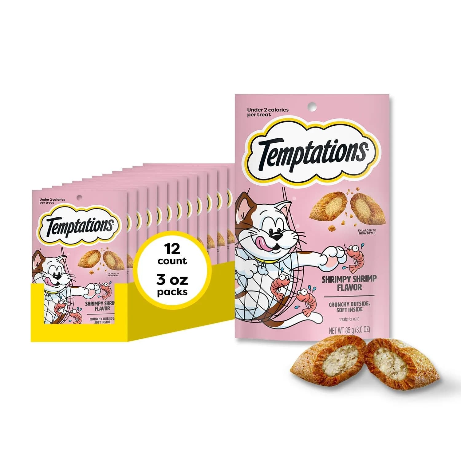 Temptations Classic Crunchy Cat Treats, Shrimpy Shrimp Flavor, 3 oz (85g) x 12 Pack | Irresistible Cat Snacks