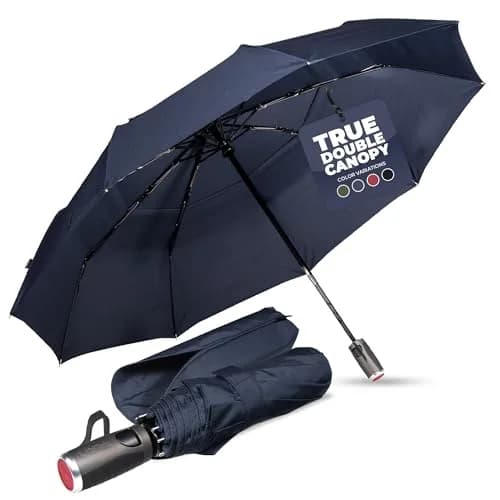 LifeTek Traveler 45 FX2 Windproof Travel Umbrella | Compact, UV Protection & Heavy Duty Frame thumbnail 1