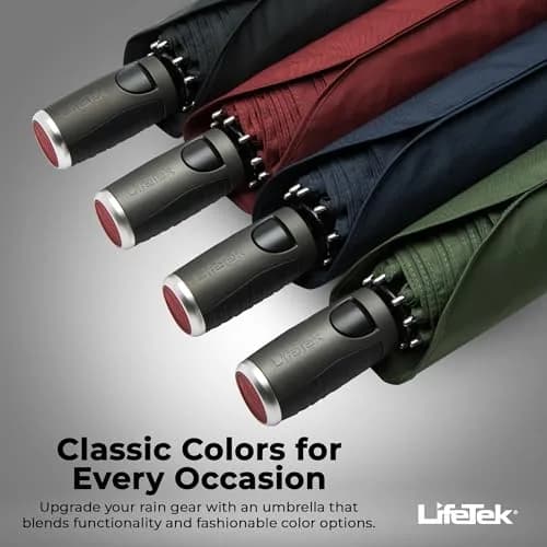LifeTek Traveler 45 FX2 Windproof Travel Umbrella | Compact, UV Protection & Heavy Duty Frame thumbnail 4
