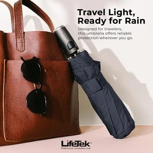LifeTek Traveler 45 FX2 Windproof Travel Umbrella | Compact, UV Protection & Heavy Duty Frame thumbnail 7
