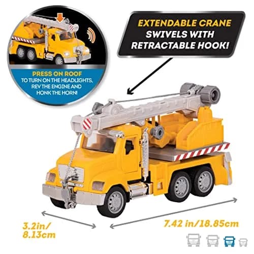 Driven by Battat Crane Truck Toy with Lights & Sounds, Movable Parts, 16.5 cm (6.5 Inches) | ASTM-Tested Construction Vehicle for Kids 3+ thumbnail 2