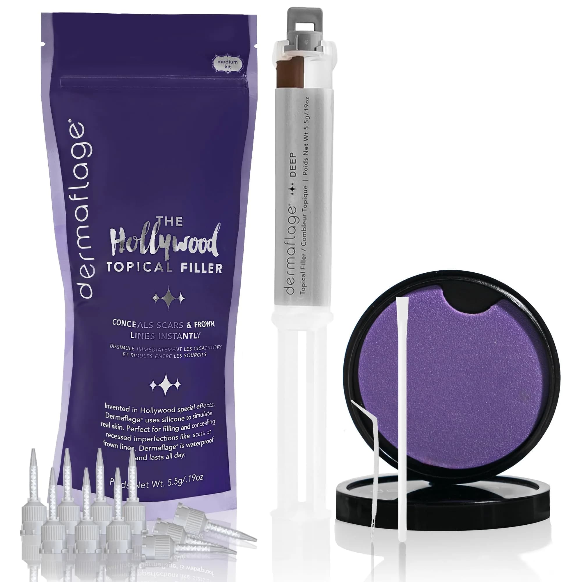 Dermaflage Scar Filler Kit - Deep - Waterproof Concealer for Acne & Wrinkles, 1 mo supply — Deep