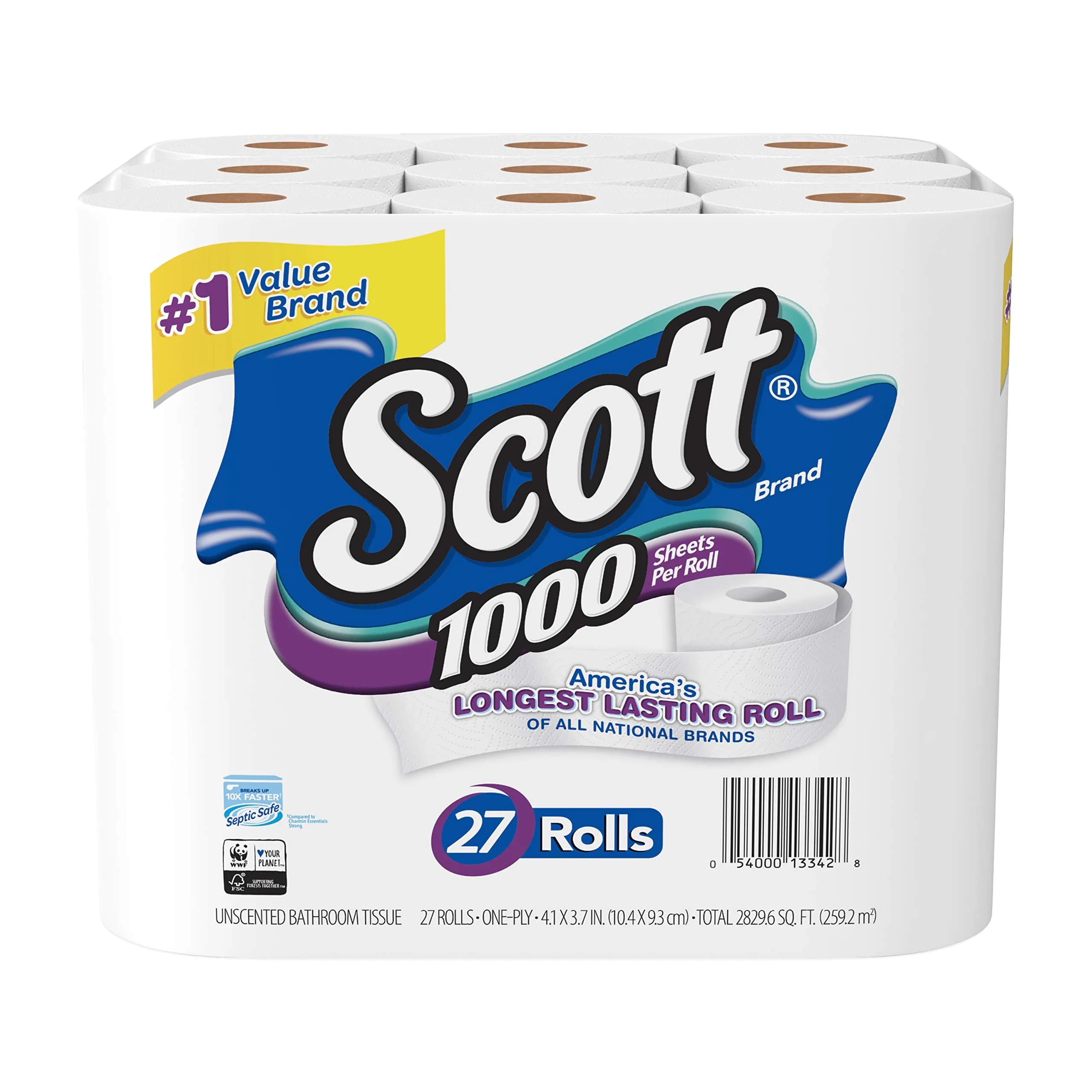 Scott 1000 Sheets Per Roll Toilet Paper, 27 Rolls | America's Longest Lasting Roll - main product image