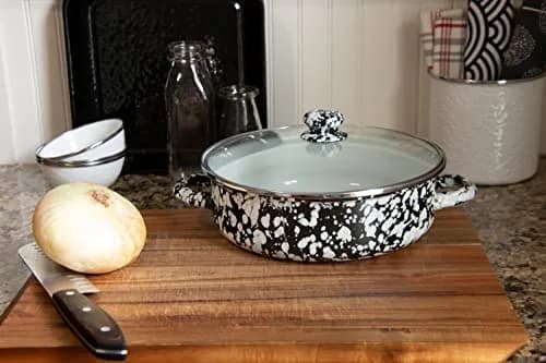 Golden Rabbit Enamelware Saute Pan, 3 quart | Black Swirl Porcelain Enamel Finish, Oven & Induction Safe thumbnail 3