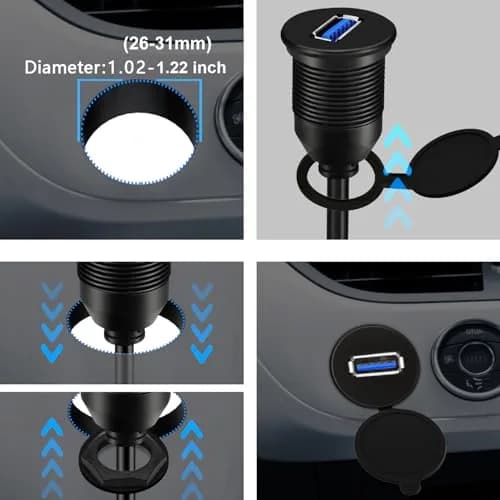 BATIGE USB 3.0 Male to Female AUX Car Mount Flush Cable 3ft | Waterproof Car Extension thumbnail 6
