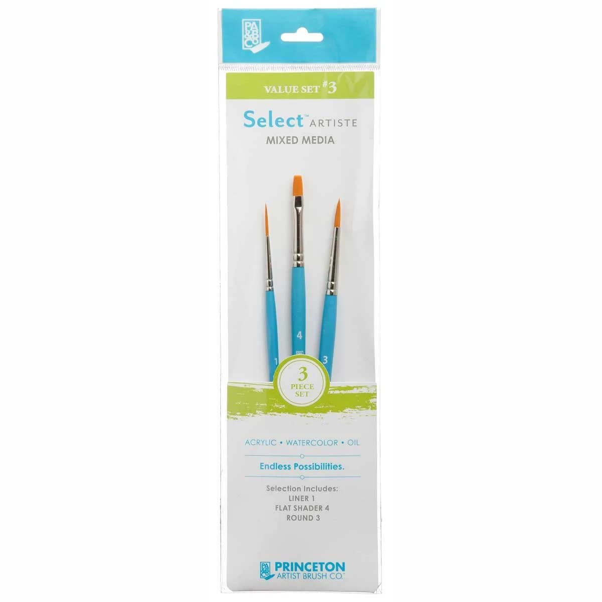 Princeton Select Artiste Synthetic 3-Piece Brush Set No. 3 for Acrylic, Oil & Watercolor - main product image
