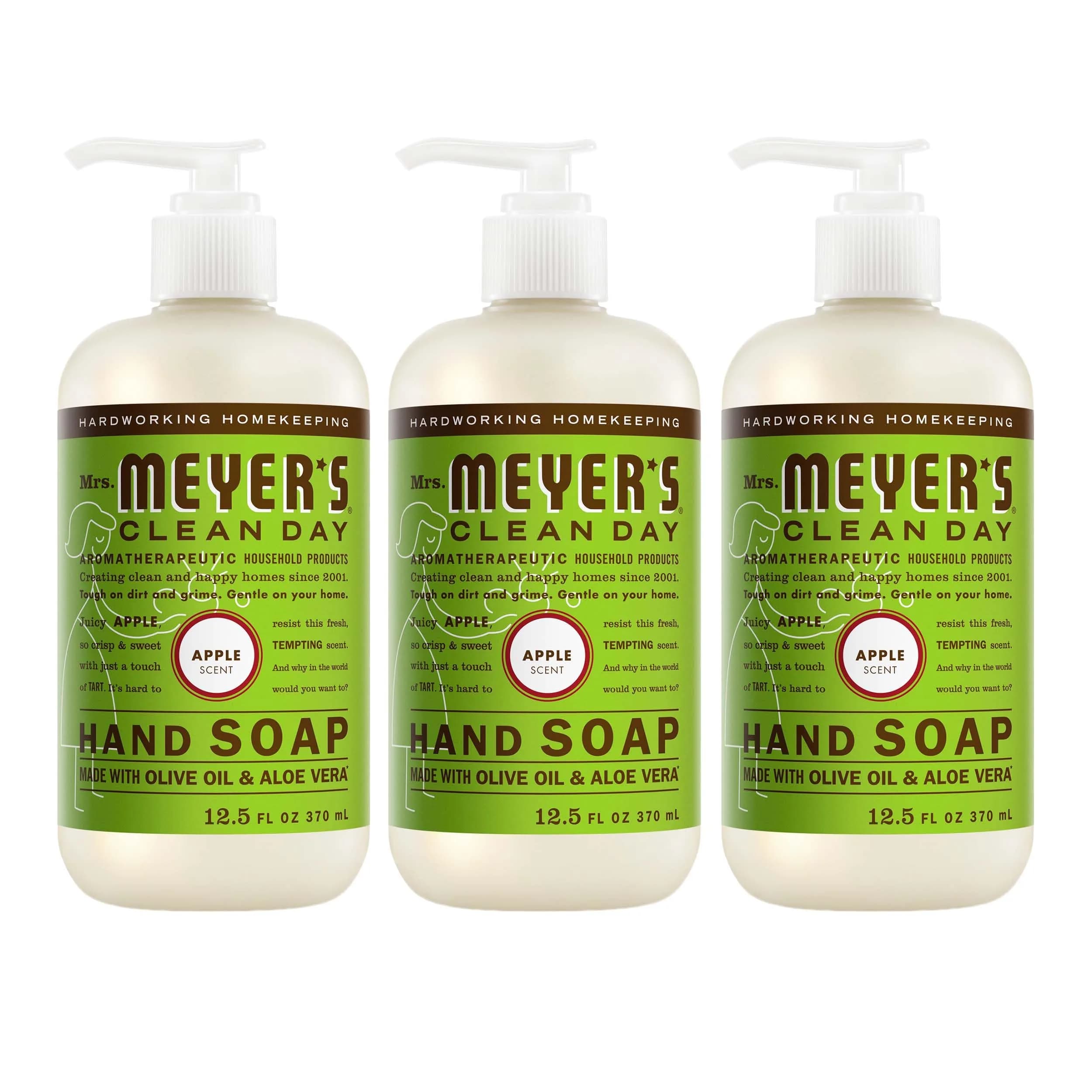 Mrs. Meyer's Clean Day Hand Soap Apple Scent 3 x 12.5 fl oz (375 ml) | Gentle Cleansing for Busy Hands - main product image
