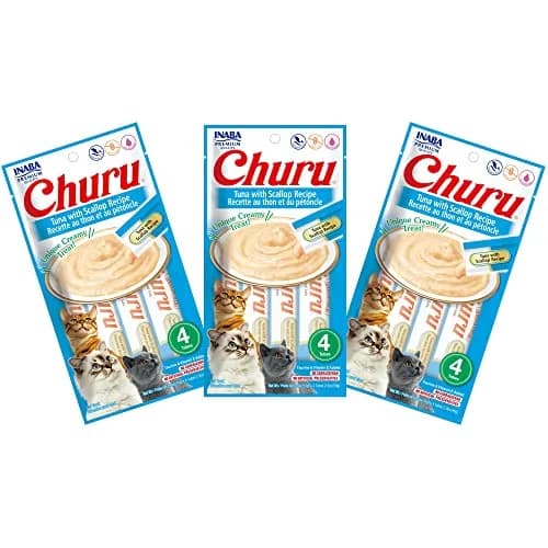 INABA Churu Tuna with Scallop Recipe Lickable Purée Natural Cat Treats 12 Tubes (6 oz Total) | Grain-Free Hydrating Cat Snack thumbnail 1