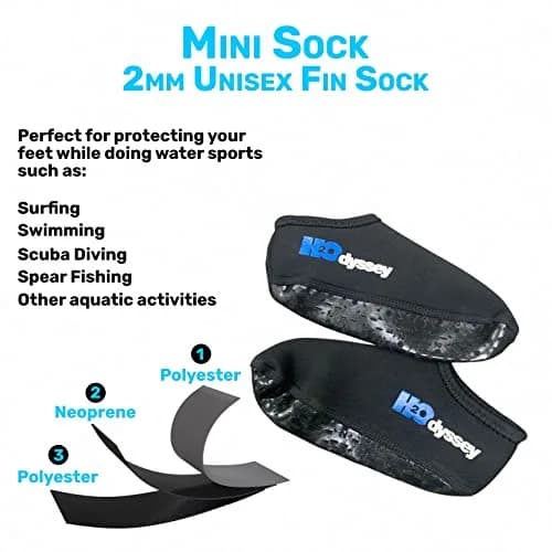 H2ODYSSEY 2mm Neoprene Fin Socks – Anti‑Blister Snorkeling & Diving Socks for Fins – Warm, Flexible, Low‑Cut Water Socks for Swimming, Scuba, Bodyboarding & Pool Training – Made in USA thumbnail 5