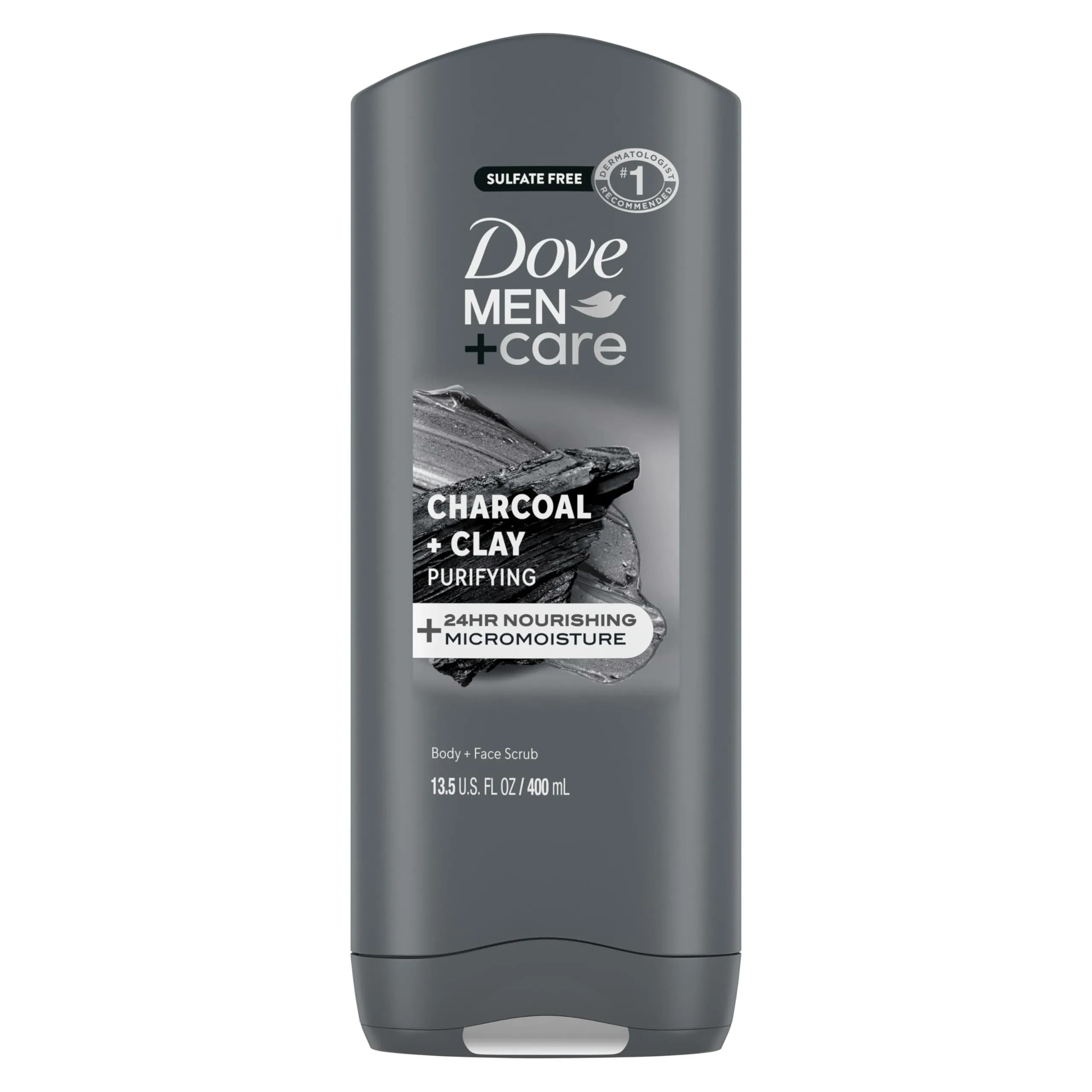 Dove Men+Care Purifying Charcoal + Clay Body and Face Wash 400ml (13.5 Fl Oz) | Dermatologist Recommended for Dry & Sensitive Skin