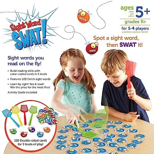 Learning Resources Sight Word Swat Game - Phonics Flash Cards & Board Game for Kids, Homeschool & Classroom (110 Double-Sided Flies, 4 Swatters) thumbnail 6