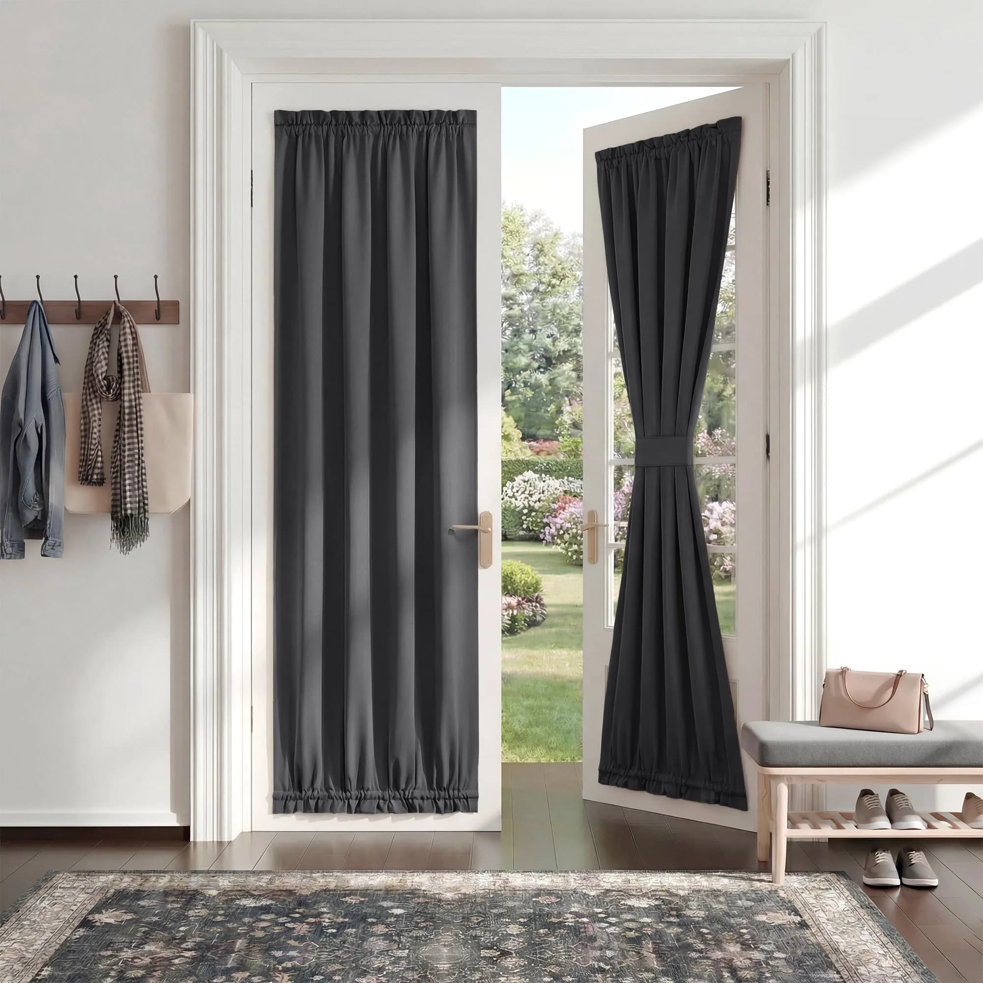 PONY DANCE Gray Door Curtain 54" W x 72" L | Blackout Privacy Panel with Tieback