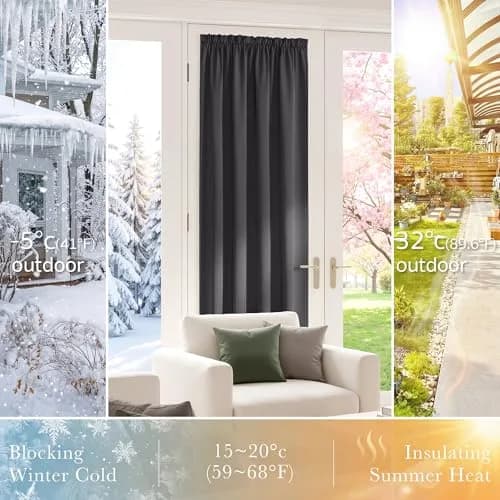 PONY DANCE Gray Door Curtain 54" W x 72" L | Blackout Privacy Panel with Tieback thumbnail 4