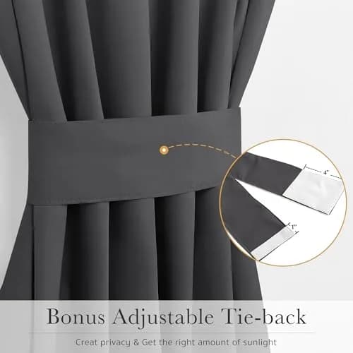 PONY DANCE Gray Door Curtain 54" W x 72" L | Blackout Privacy Panel with Tieback thumbnail 5