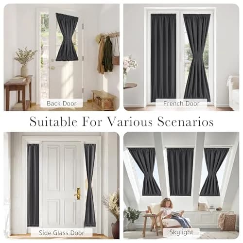 PONY DANCE Gray Door Curtain 54" W x 72" L | Blackout Privacy Panel with Tieback thumbnail 8