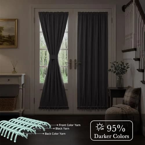PONY DANCE Gray Door Curtain 54" W x 72" L | Blackout Privacy Panel with Tieback thumbnail 3