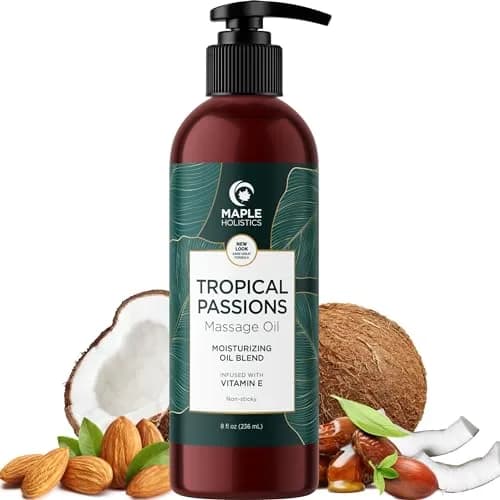 Maple Holistics Tropical Sensual Massage Oil 8 Fl Oz | Coconut & Sweet Almond with Mango Scent, Vegan & Gluten-Free thumbnail 1
