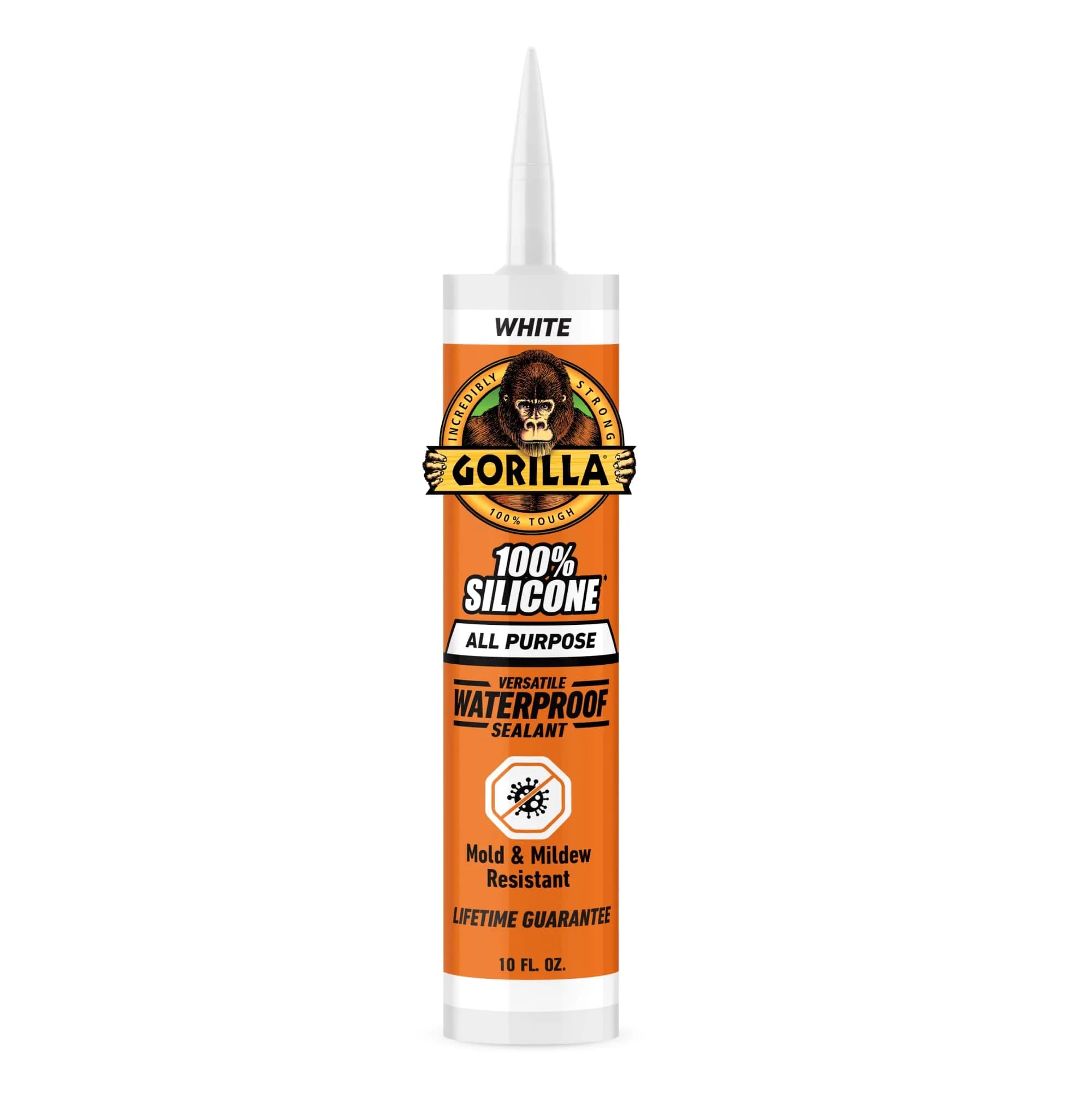 Gorilla Silicone Waterproof Caulk 10 oz | Mold & Mildew Resistant, Flexible Seal, White