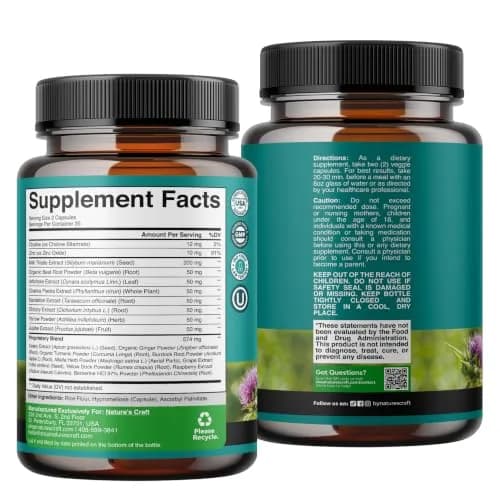 Natures Craft Liver Cleanse Support Milk Thistle Supplement with Choline 70 Count | Advanced Liver Health Formula thumbnail 7