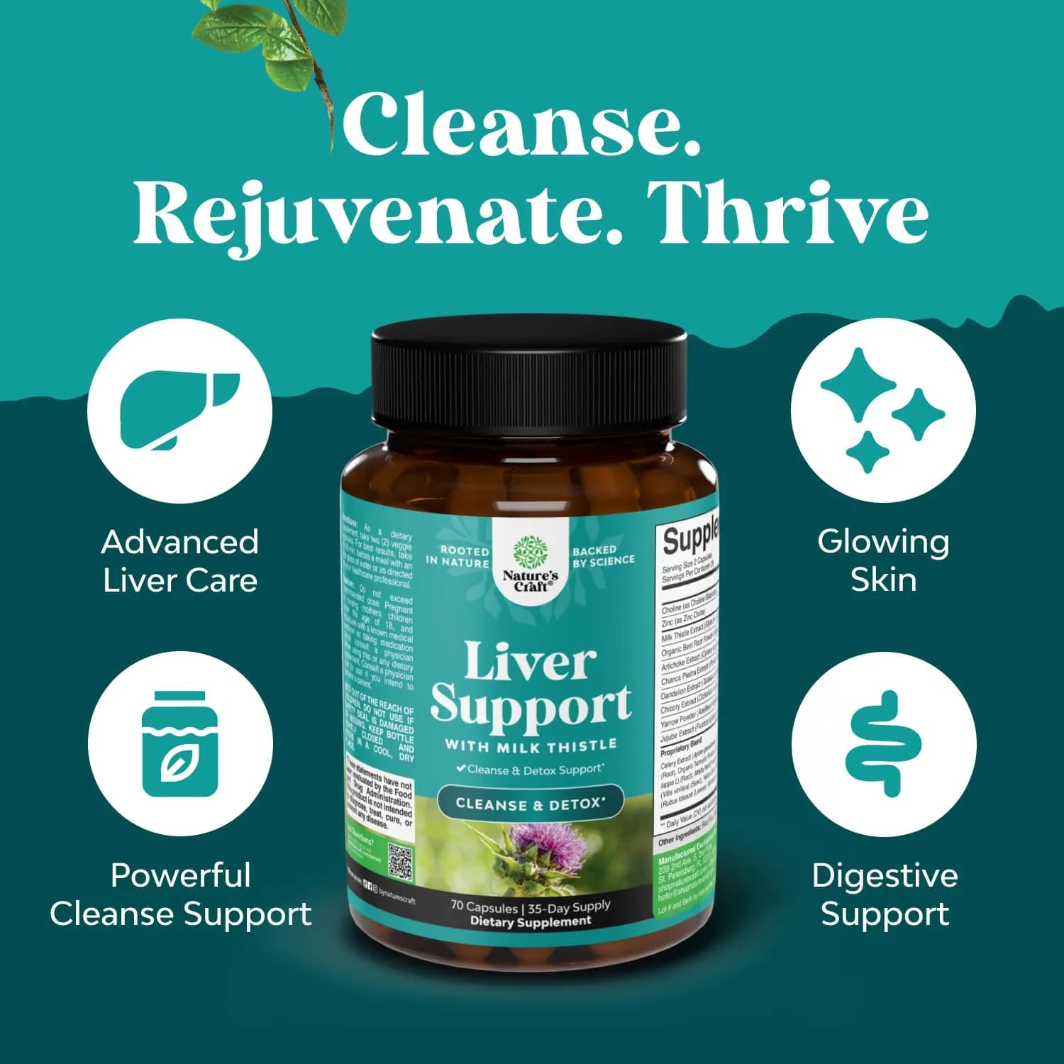 Natures Craft Liver Cleanse Support Milk Thistle Supplement with Choline 70 Count | Advanced Liver Health Formula - view 2