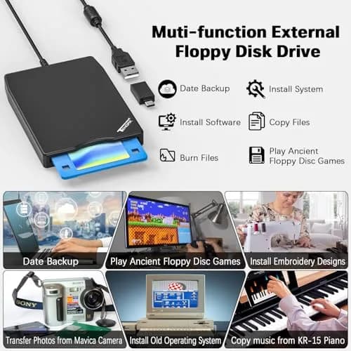 Tendak 3.5 inch USB Floppy Disk Drive Reader | Reads 1.44MB Discs thumbnail 5