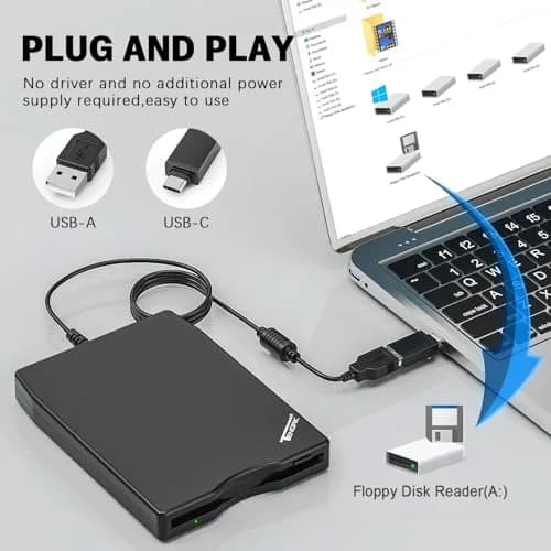Tendak 3.5 inch USB Floppy Disk Drive Reader | Reads 1.44MB Discs thumbnail 2