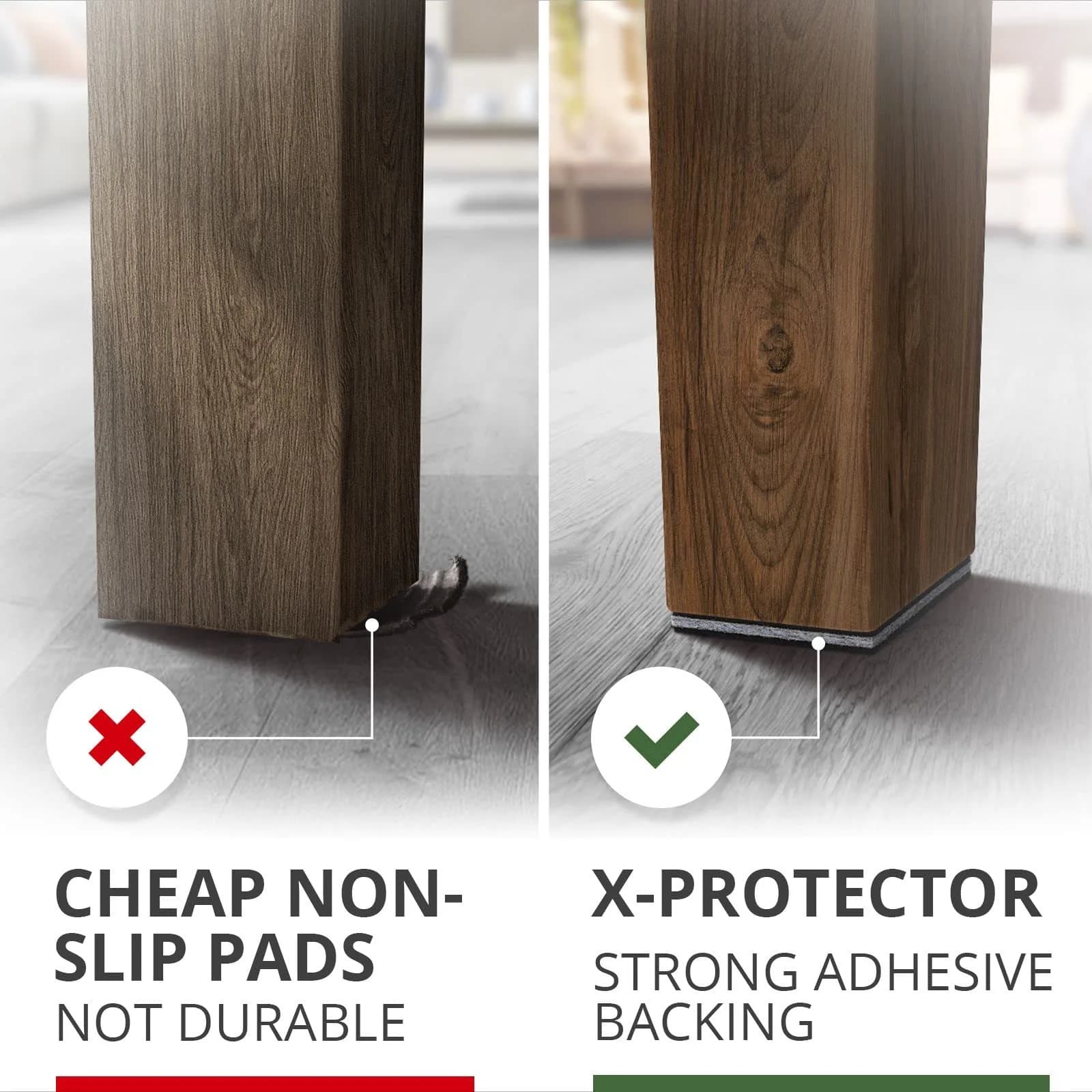 X-Protector Non Slip Furniture Pads 4 Inch Square (8 Pack) | Premium Furniture Grippers for Hardwood, Laminate, Tile Floors - view 5