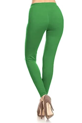 Leggings Depot Womens 1" Waistband High Waisted Solid Leggings Pants (Full Length, Kelly Green, One Size) | Soft, Stretchy, Comfortable Fit thumbnail 4