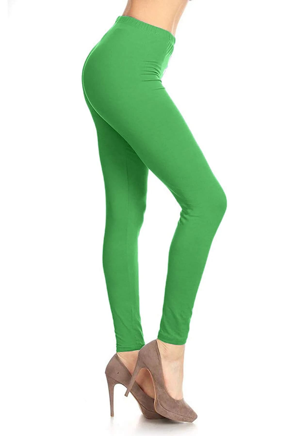 Leggings Depot Womens 1" Waistband High Waisted Solid Leggings Pants (Full Length, Kelly Green, One Size) | Soft, Stretchy, Comfortable Fit - main product image